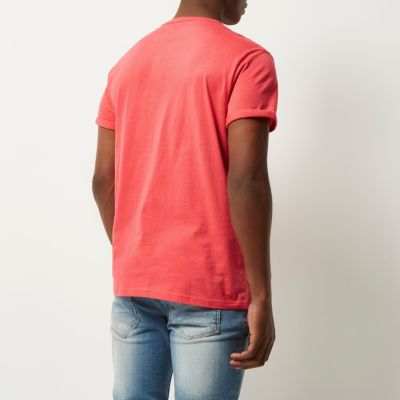 Coral orange chest pocket t-shirt